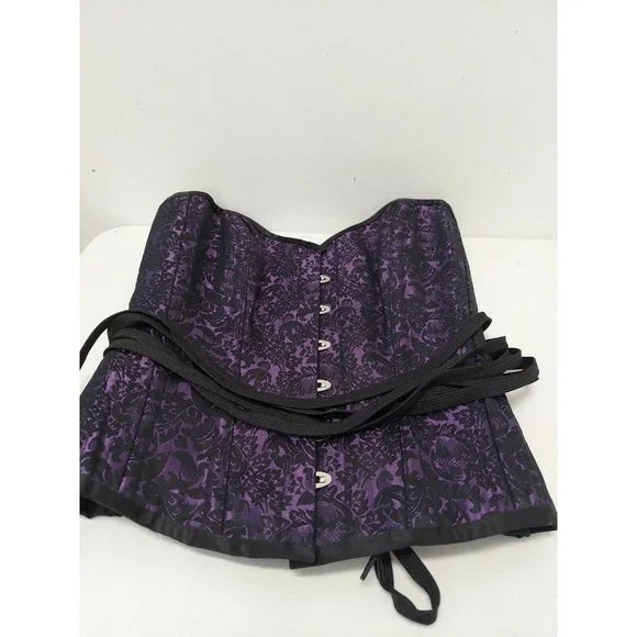 Corset Story Purple Brocade Satin Overbust, Spiral Steel Boned Corset, Waist 36" - Picture 10 of 12